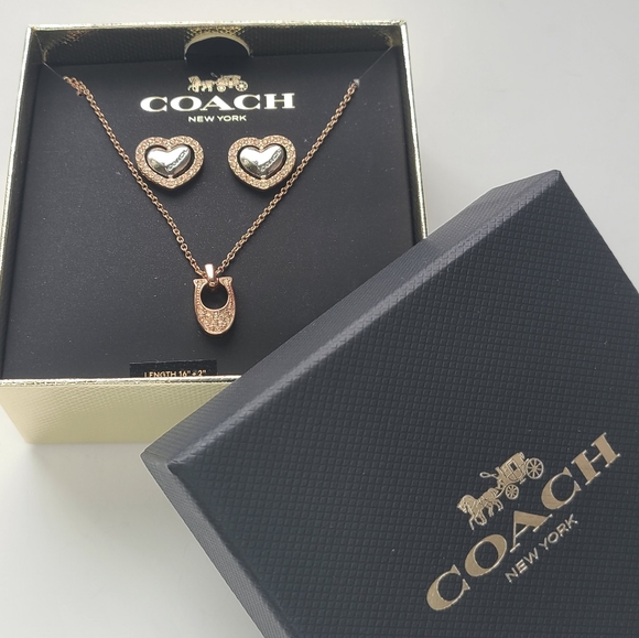 NWT Coach Rose Gold Heart Earring and Necklace Set - Picture 10 of 13
